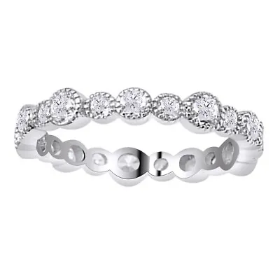 Round Cut Simulated Diamond Vintage Eternity Band Ring Solid 925 Sterling • $55.19
