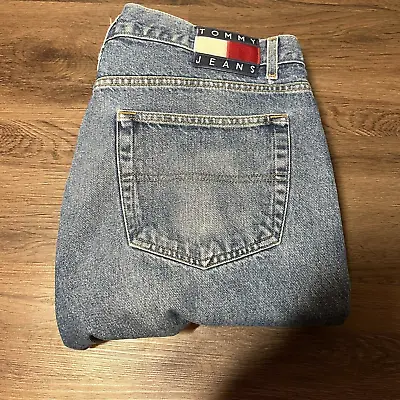 Vintage Tommy Hilfiger Blue Jeans Mens 40x35 FREEDOM Flag Spellout 90s • $29.99