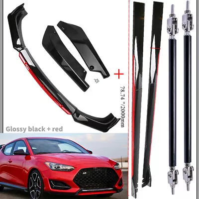 For Hyundai Veloster N Front Bumper Lip Spoiler Body Kit+Side Skirt Glossy Black • $99.99