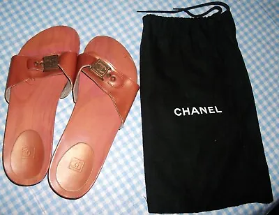 Chanel Wood Sandals RARE PinkIsh Color With One Chanel Dust Bag • £189.98