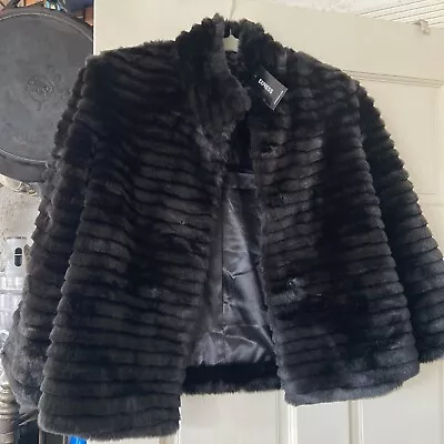 NWT EXPRESS Women's Size Small Formal Black Mink FauxFur Jacket Coat 3/4 Sleeves • $29.99