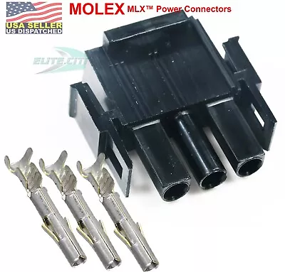 Molex MLX 3-PIN  Plug 2.13mm Power Crimp Housing Latch Lock W/14-20 AWG Sockets • $6.66