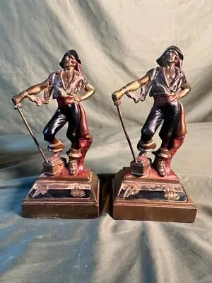 Old Antique Pirate Figural Pair Of Two 2 Bookends Pompeian Bronze Clad Set • $73.50