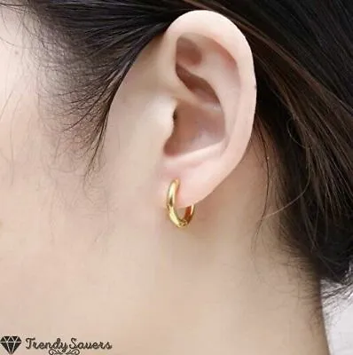 £3.49 • Buy 14K Gold Plated Surgical Steel 10mm Women Men Cartilage Huggie Hoop Earrings