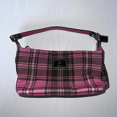 Coach Small Wool Fabric Handbag - Pink/Black/White/Green Plaid W/ Patent Trim • $28.99