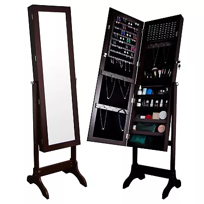 Jewelry Cabinet Stand Full Mirror Armoire Lockable Organizer Large Box Storage • $85.49