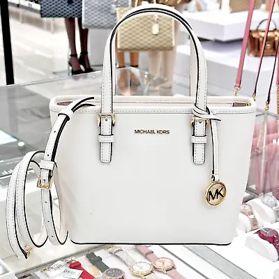 Michael Kors Jet Set Carryall Tote Extra Small Crossbody Bag Leather Light Cream • $89