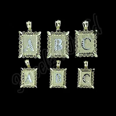 10K Solid Yellow Gold Initial Letter Plate Pendant A-Z Alphabet Charm - 2 Sizes • $119.99