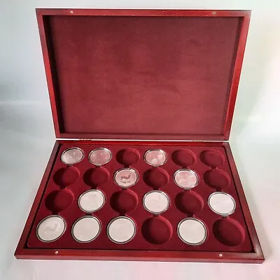 Wooden Coin Tray Cabinet Case Gold Silver Collection Box 24slots Krugerrand 45mm • £99.95