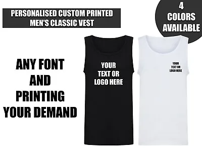 Personalised Any Text Men Vest Custom Printed 100% Cotton Valentines Day Gift • £8.99