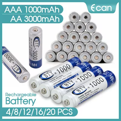 4-20x Rechargeable Battery NI-MH 1.2V 3000mAh AA/1000mAh AAA Recharge Batteries • $20.59