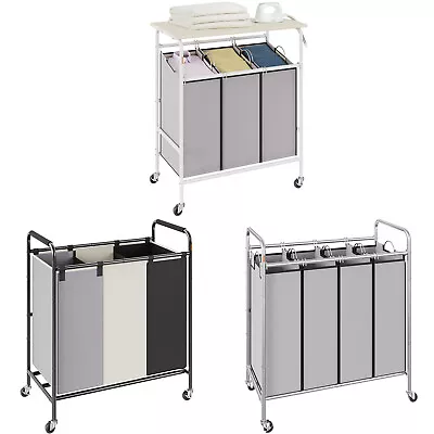 VEVOR Laundry Sorter Cart 4/3-Section Rolling With Removable Bags Ironing Board • $42.29