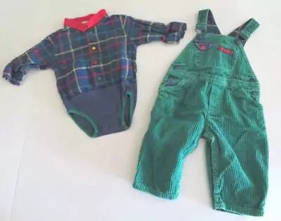 Vintage GYMBOREE Boy's INFANT 6-12 M 2 Piece Corduroy Overalls + Shirt Bodysuit • $20.99