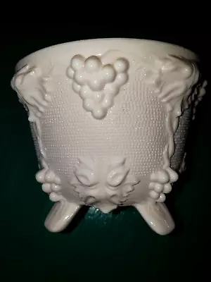 Vintage Jeanette Shell Pink Milk Glass Footed Candy Dish Grape & Leaves Pattern • $5.95