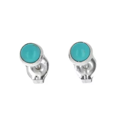 $10.75 • Buy Turquoise Studs, Sterling Silver, Small Round Post Earrings, Second Hole, Mini T