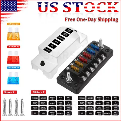 6 Way Universal Fuse Holder Box Block W/12pcs Blade Fuses Kit For Car Truck Boat • $17.94