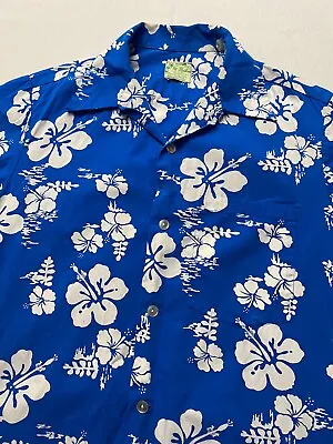 Vintage Ui Maikai Mens Hawaiian Blue Floral Pocket Shirt Short Sleeve Size L • $36