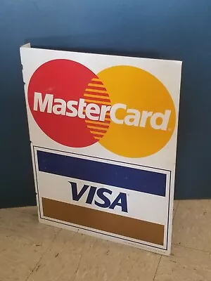 Lrg Vtg 1990 Flange Double-Sided Visa Mastercard Credit Metal Sign / G.B. Frank • $89.99