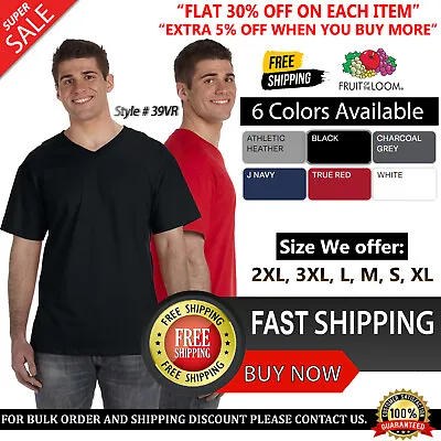 Fruit Of The Loom Mens HD Cotton Tee V-Neck T-Shirt Casual Top T Shirt 39VR • $20.19