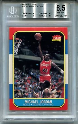 1986 Fleer Basketball #57 Michael Jordan Rookie Card Graded BGS 8.5 NM MINT+ W 9 • $6999.99