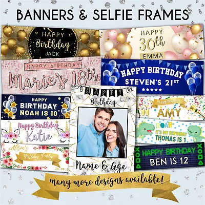£16.99 • Buy Happy Birthday Personalised Banners Girl Boy 1st 16th 21st30th 50th 60th Selfie