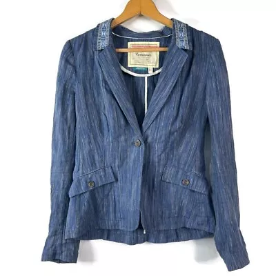 Anthropologie Cartonnier Womens Blue Blazer Jacket One Button Embroidered 4 • $24.98