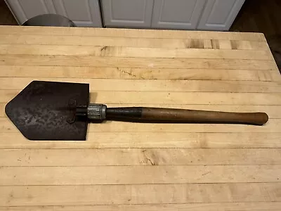 Vintage WW2 US Military 1945 WOOD Folding Trench Shovel W/ Wood Handle • $45