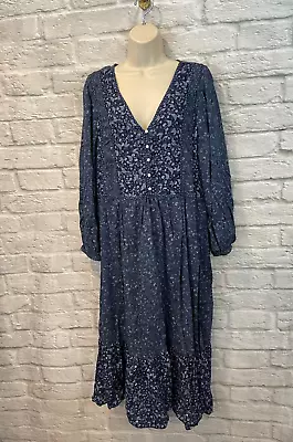 Old Navy Women's Blue Calico Cotton Blend Prairie Boho Maxi Dress Sz XL • $19.99