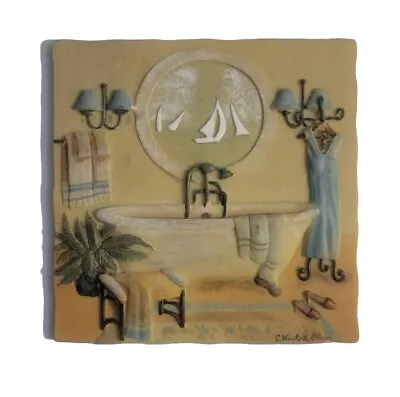 C Winterle Olson 3D 5.5” X 5.5” Sq Wall Art Resin Plaque Bathtub Bathroom Scene • $10