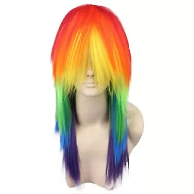 Cosplay Wigs Long Straight Layered Rainbow Hair Wigs Synthetic Fiber Hair Wigs • $18.99