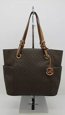 Michael Kors Jet Set E/W Brown Med Signature Canvas Carryall Tote Handbag Purse • $26