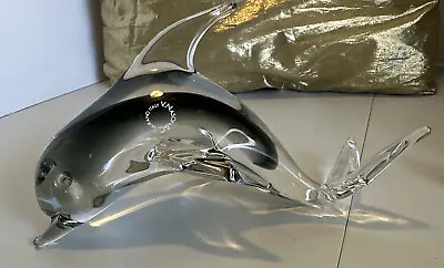 V Nason & Co Smokey Gray Crystal Murano Art Glass Dolphin W/ Sticker 8”Lx4.5”T • $43.20