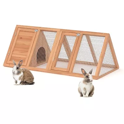 47  Triangle Chicken Coop 2-Doors Rabbit Hutch Small Animal Pet Run Cage Wooden • $54.99