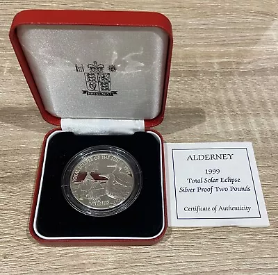 Alderney 1999 Total Solar Eclipse Silver Proof £2 Coin COA Royal Mint • $30.83