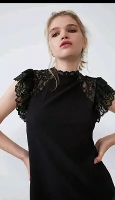 £14.99 • Buy Zara Medium Dress Lace Black Dress UK 12 Ruffle 