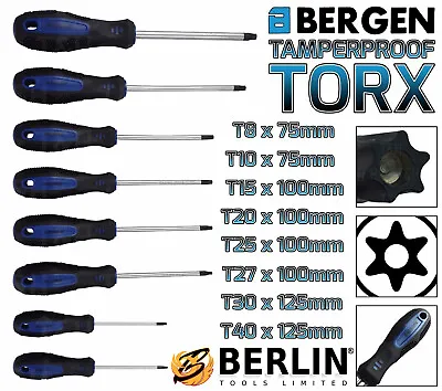 BERGEN Tamperproof TORX Magnetic Screwdriver Set Star Set T8-T40 Torx Drive 8pc • £11.95