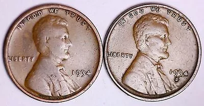 1934 + 1934-D Lincoln Wheat Cent Penny LOWEST PRICES ON THE BAY!  FREE SHIPPING! • $3.88