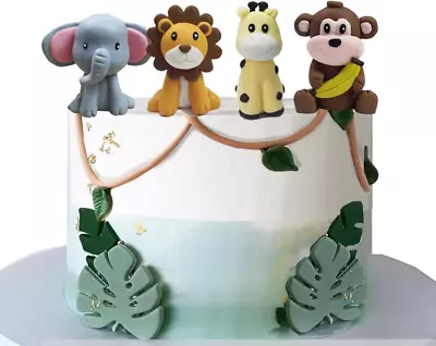 Jungle Safari Animal Cake Topper With Lion Giraffe Monkey Elephant • $22.09