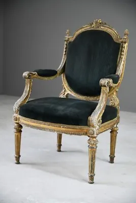 Antique Giltwood & Gesso Fauteuil Armchair Louis XVI Style  • £1595