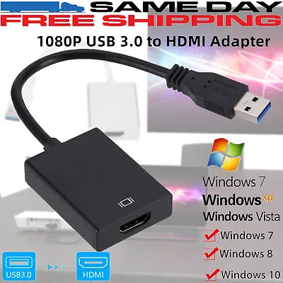 USB 3.0 To HDMI Video Cable Adapter HD 1080P For PC Laptop HDTV LCD TV Converter • £7.59