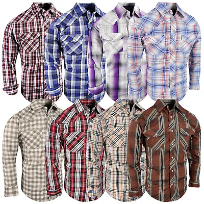 Plaid Western Shirt Mens Striped Pearl Snap Up Pockets Rodeo Country New Colors • $26.95