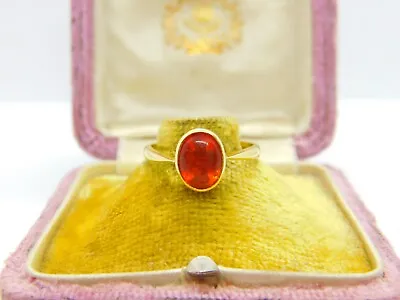 18ct Yellow Gold & Cabochon Fire Opal Band Ring 1994 London Vintage • $351.45