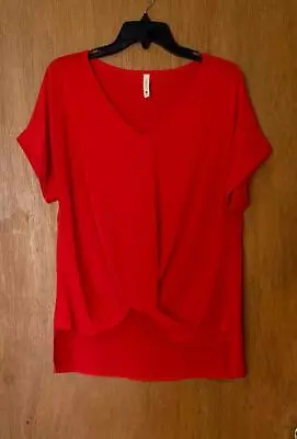 TYCHE USA Bright Red Crepe Chiffon Top Dolman Short Sleeve Career Summer M NEW • $10.99