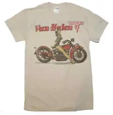 Van Halen Biker Pin Up T Shirt Mens Licensed Rock N Roll Music Retro Tee Sand • $17.49