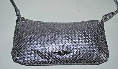 ELLIOTT LUCCA Woven Leather Crossbody Shoulder Bag Braded Strap Metallic Silver • $21.55