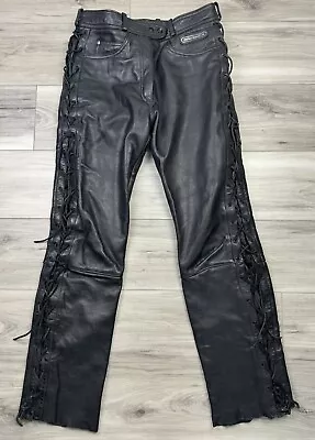 Vintage Harley Davidson Women's 14 Geniune Leather Lace Up Lined Riding Pants • $95