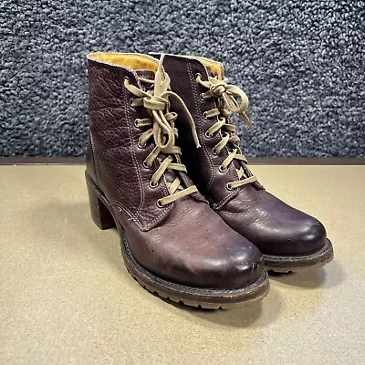 VTG Frye Sabrina Patina Brown Oiled Leather Lace Up Heleled Boots Women's Sz 8.5 • $99