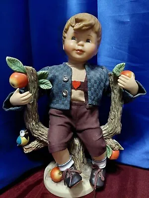 Vintage Goebel Mj Hummel Apple Tree Boy 13  Porcelain Doll Sitting On Tree • $159.99