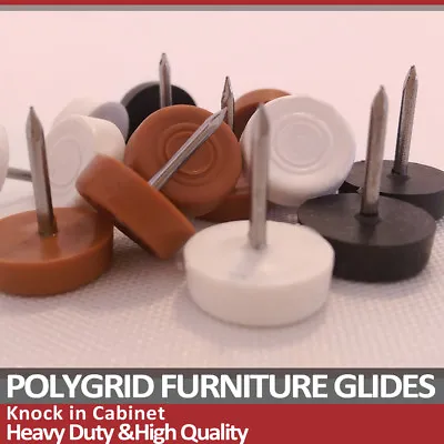 20X Black White Furniture Glides Nails Knock In Table Chair Leg Feet Protectors • £3.99