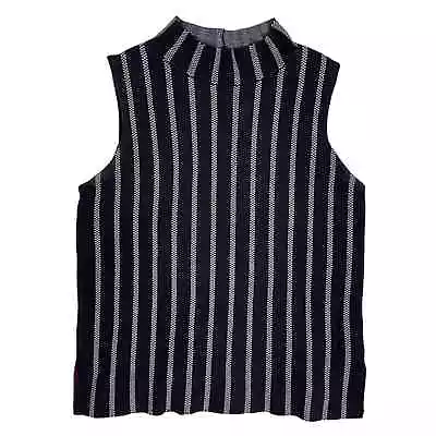 Anthropologie Moth Black White Striped Sleeveless Knit Top Size Small Mock Neck • $29.99